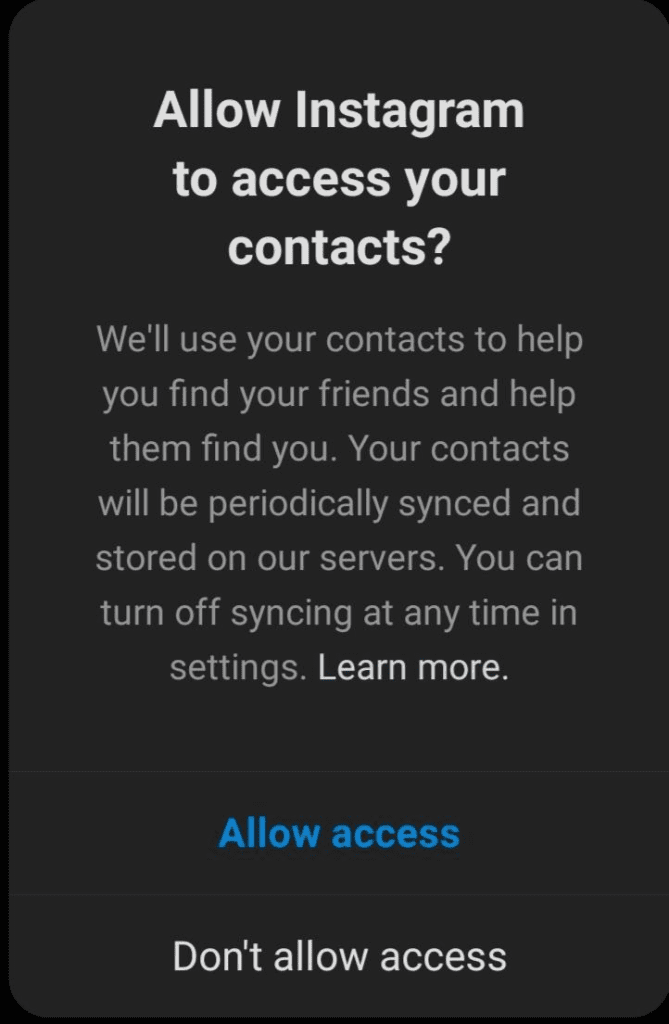 Allow Instagram to sync your contacts