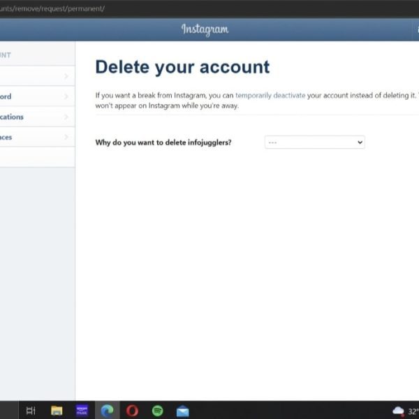 how to delete a sub-Instagram account