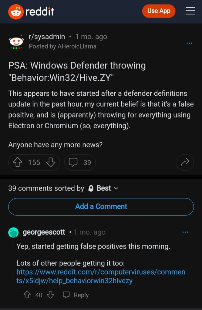 fix Behavior Win32Hive ZY on Windows- Reference Reddit Screenshot