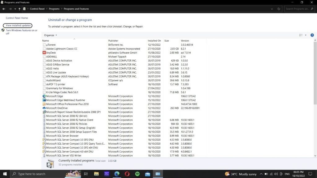 fix Behavior Win32Hive ZY on Windows- View Installed Updates