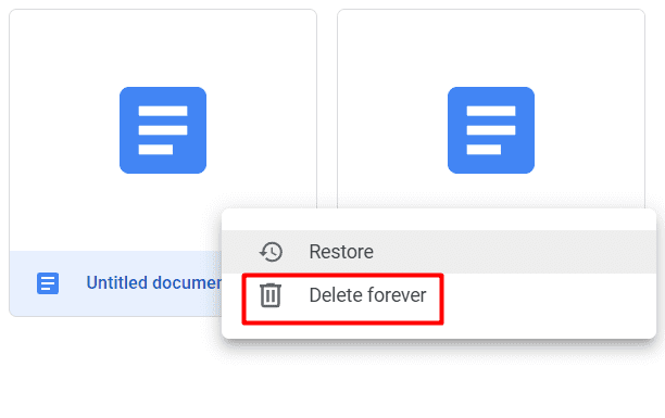 Delete forever option in trash folder of Google docs