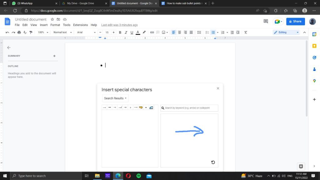 Drawing desired shape of Bullet point searching for in Google Docs