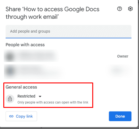 General Access Settings How to access Google Docs through work email
