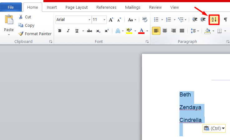 Sort Button how to alphabetize in Google docs