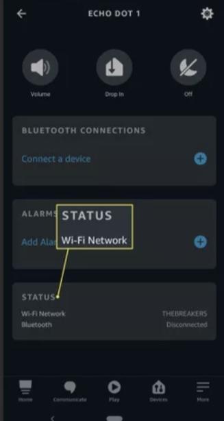 Status selection to Connect Echo Dot to Wi-Fi