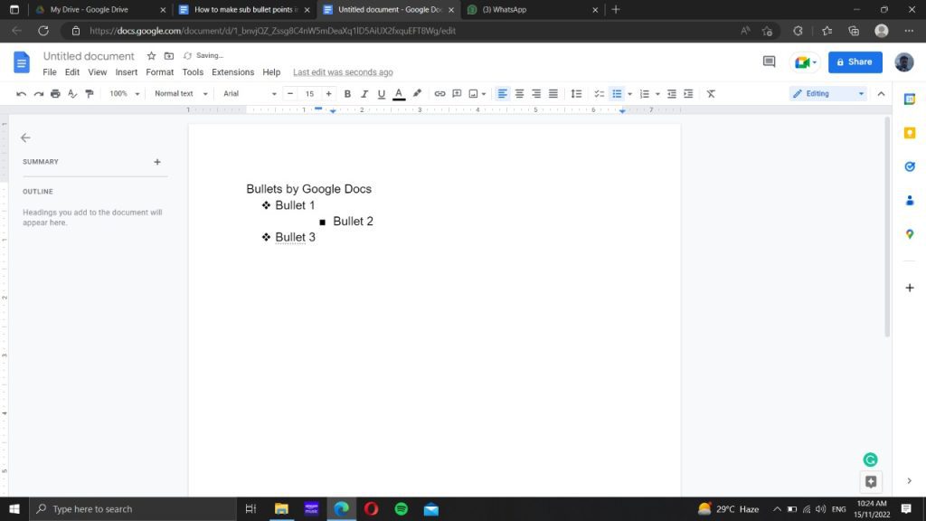 Text moved to one level ahead in Google docs