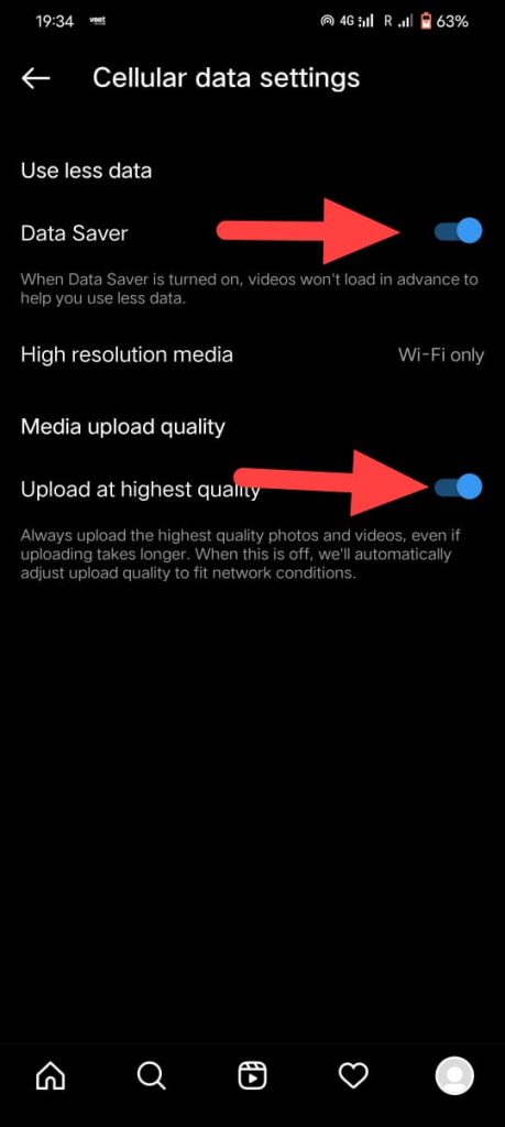 Upload Highest Quality Video files on Instagram- Toggling Option Turned on