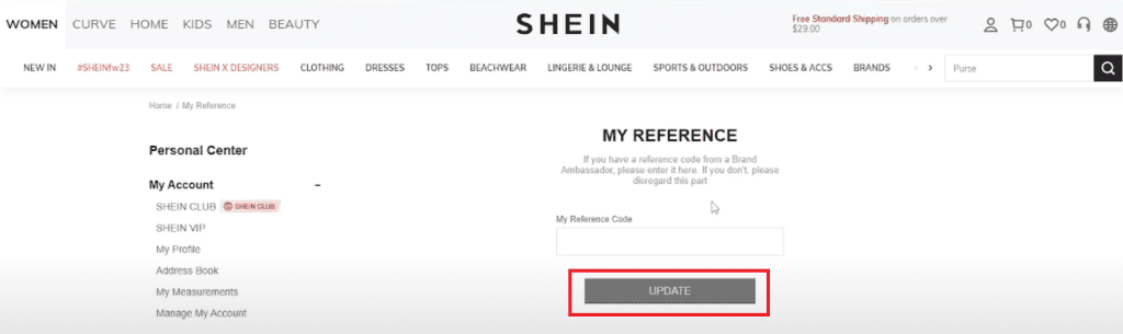 Update button to Delete Reference Code on Shein